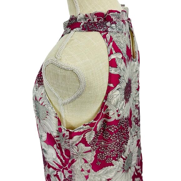 Liberty of London Floral Tank Top High Neck Lined Breezy Womens Sz M Pink White - Picture 4 of 11